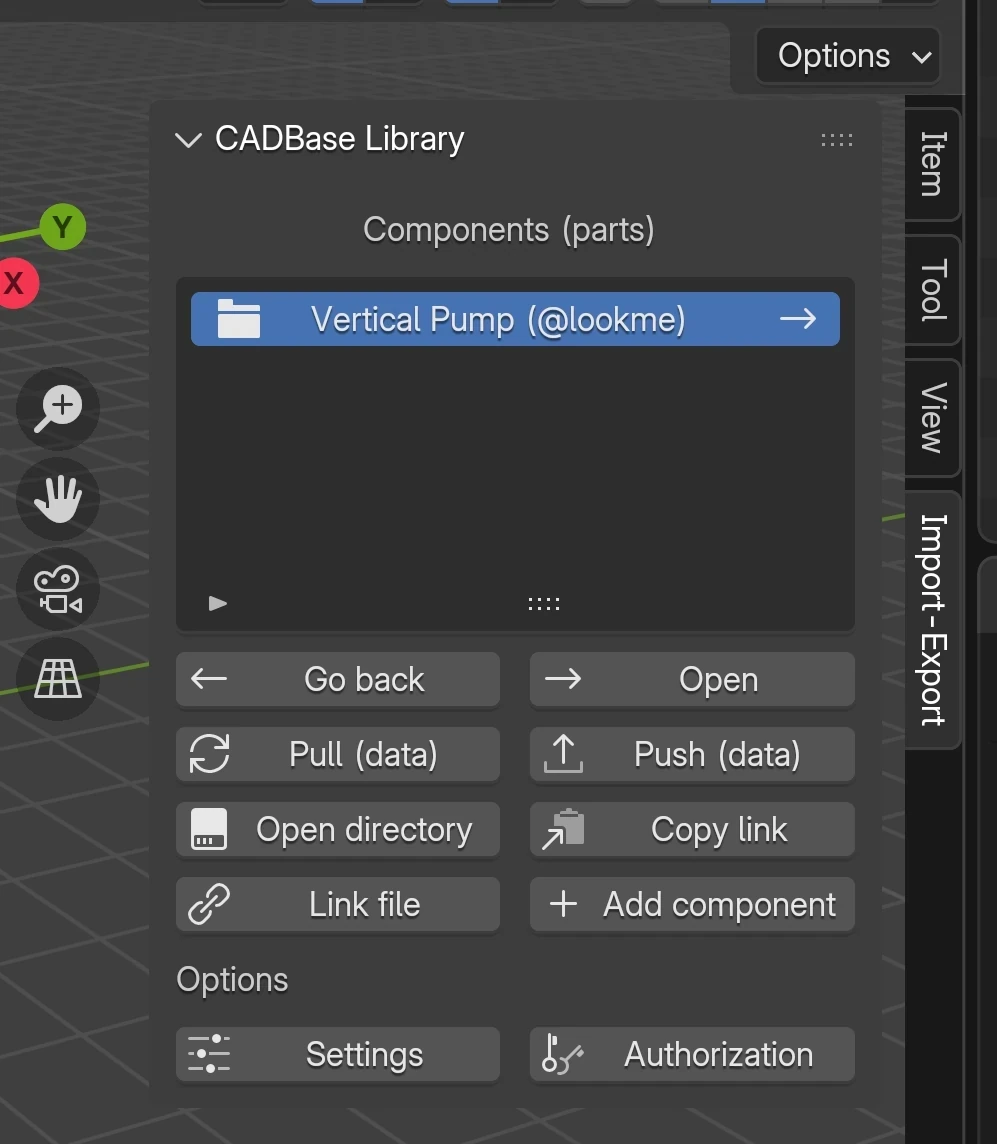 Blender 中 CADBase Library 管理面板